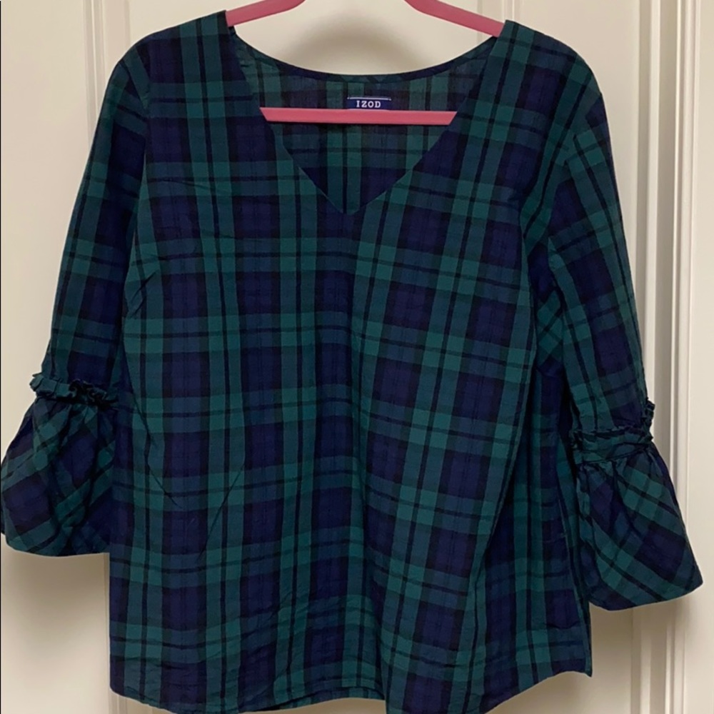 Izod Plaid Ruffle Blouse